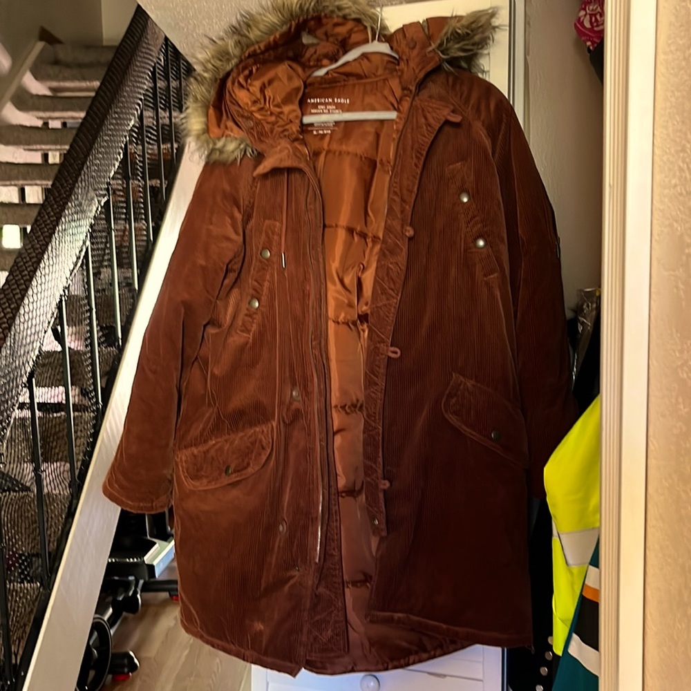 Quarterroy terracotta winter coat. Long/silk lining